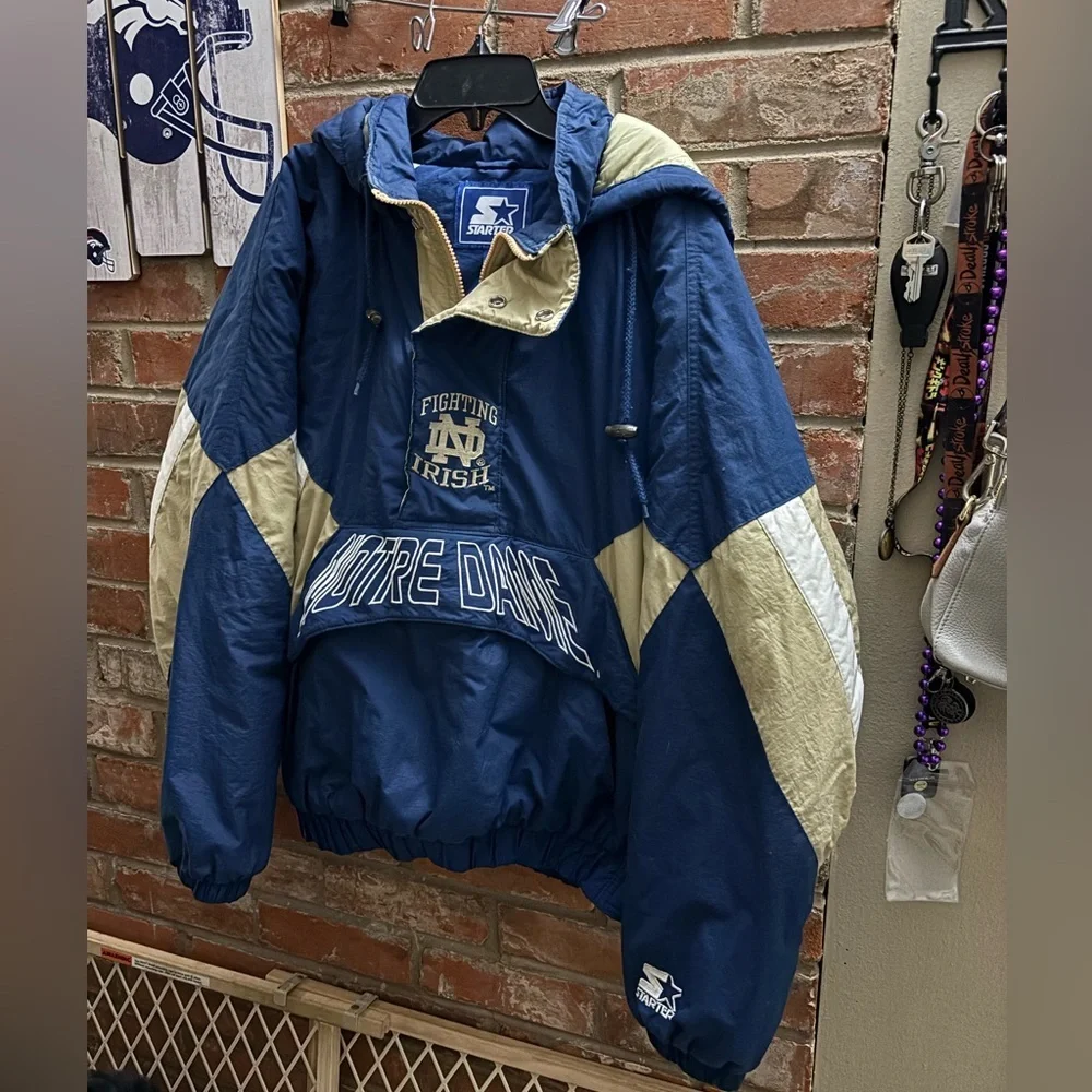 Vintage Notre Dame Fighting Irish Jacket Mens Medium Blue NCAA Starter 90s *FLAW